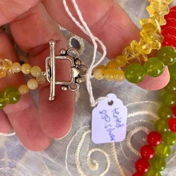 Vintage Peridot, Carnelian & Citrine Gemstone Necklace 850 Silver - Picture 3 of 11